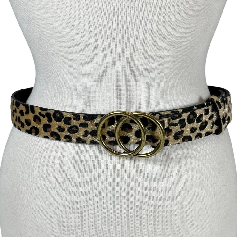 Leopard Print Belt‎ Double Brass Ring Buckle Women's M Vintage